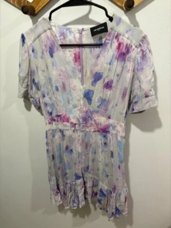 The Kooples Printed Short Dress with Frills Abstract Floral Pastel Mini Dress - Picture 6 of 12